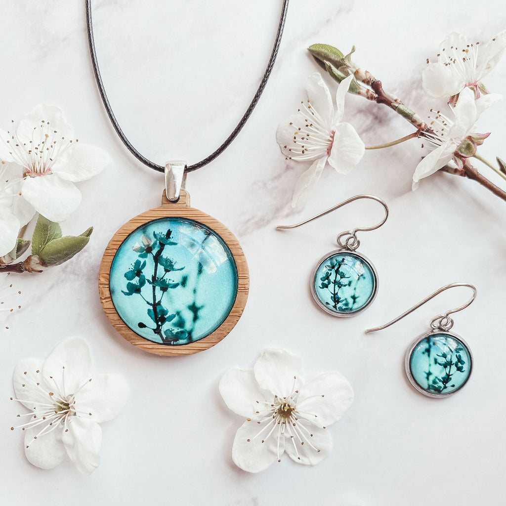 Blue Blossom - Handmade Earrings and Necklace Pendant - Myrtle & Me
