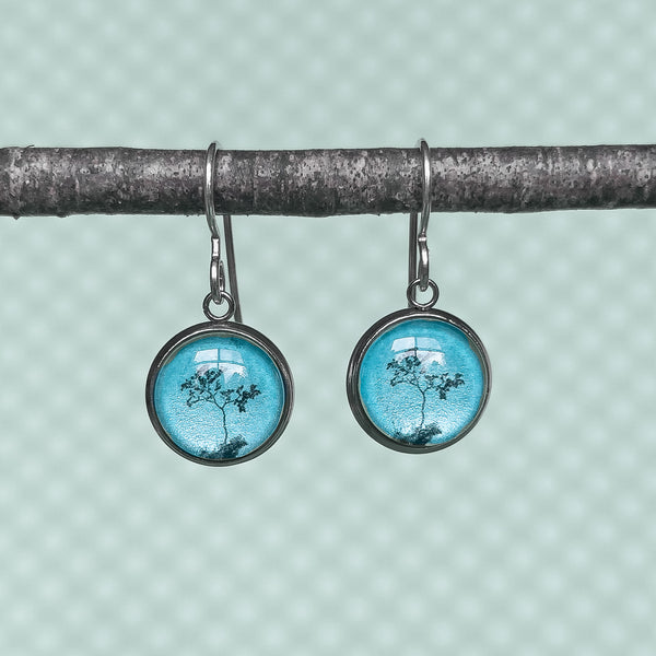 Blue Myrtle Tree Dangle Earrings - Handmade In Tasmania By Myrtle & Me Jewellery