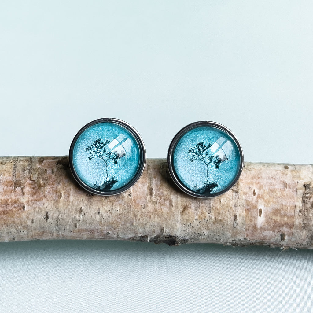 Blue Myrtle Tree Stud Earrings - Handmade In Tasmania By Myrtle & Me Jewellery