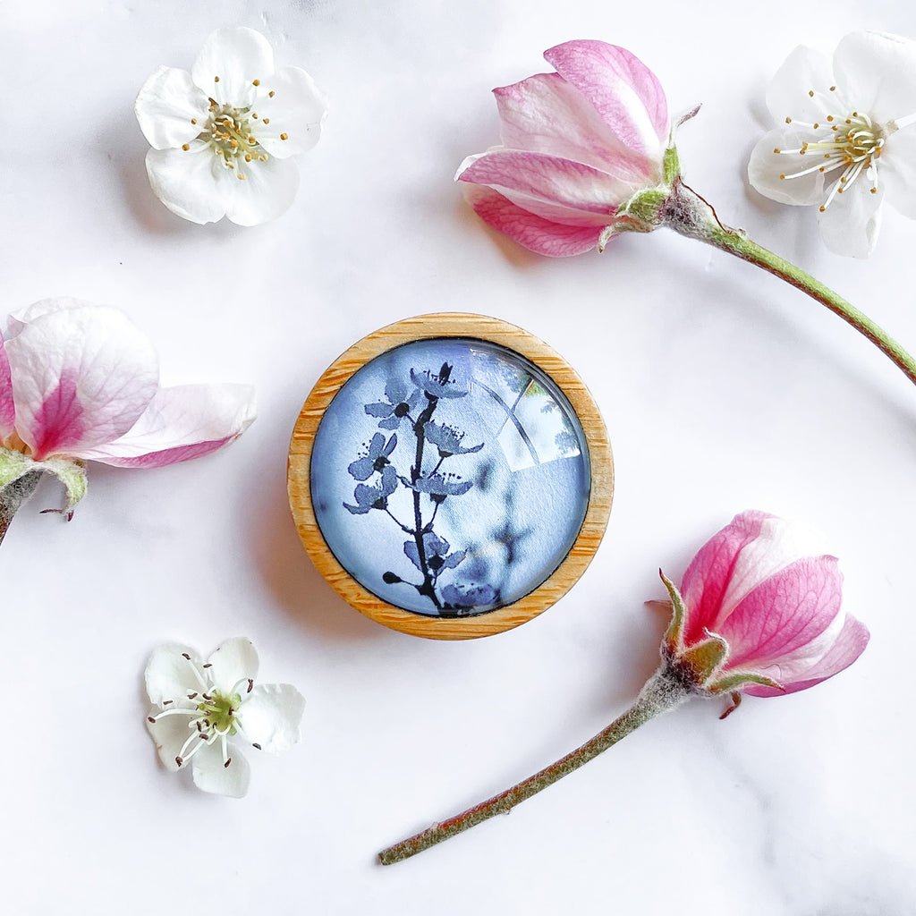 Blue Spring Cherry Blossom Brooch - Handmade In Tasmania