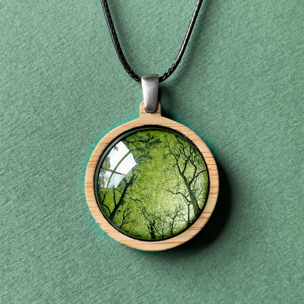 Green Gum Tree Pendant - Made In Tasmania From Bamboo and Recycled Silver