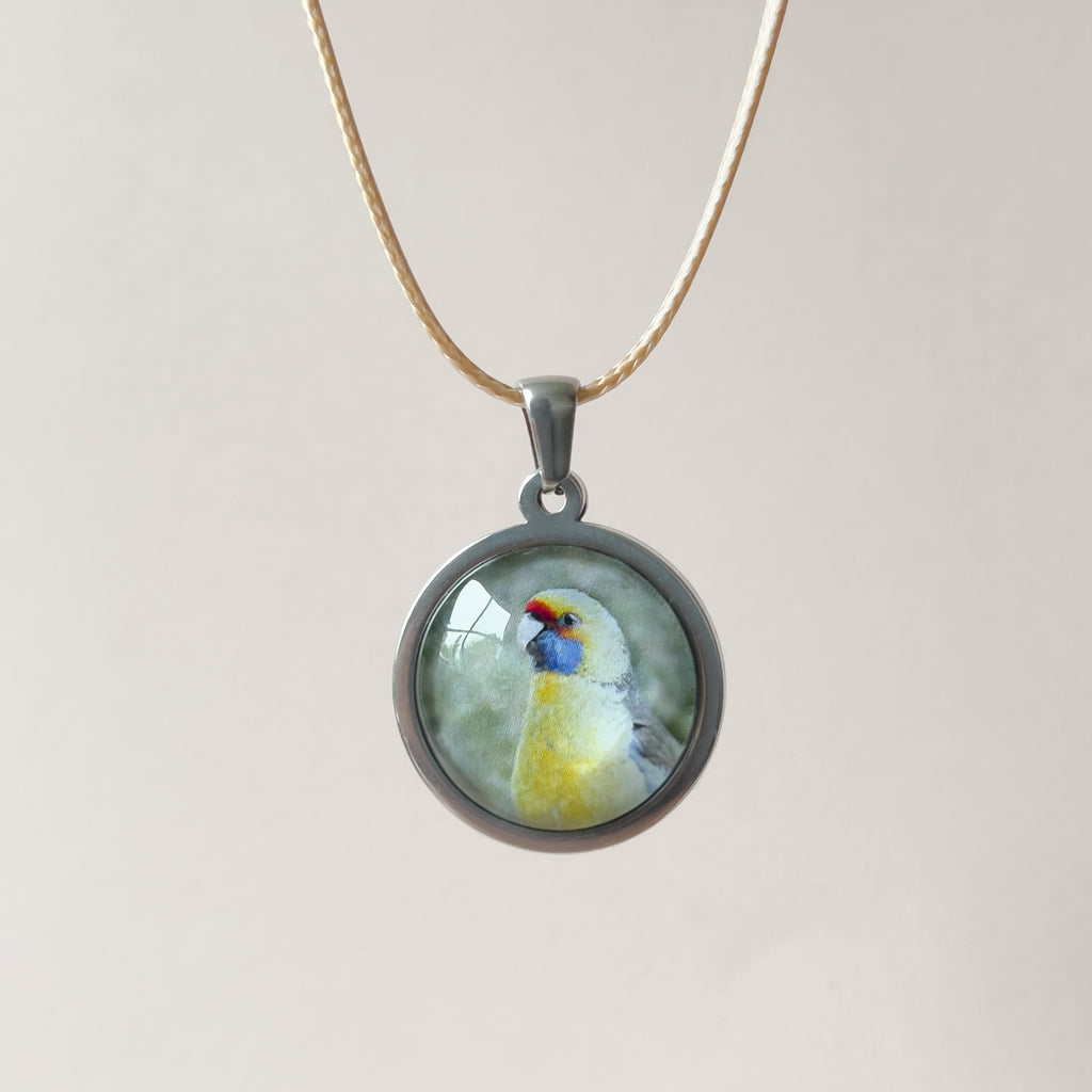 Green Rosella Pendant Necklace - Made from Stainless Steel - Tasmanian Jewellery