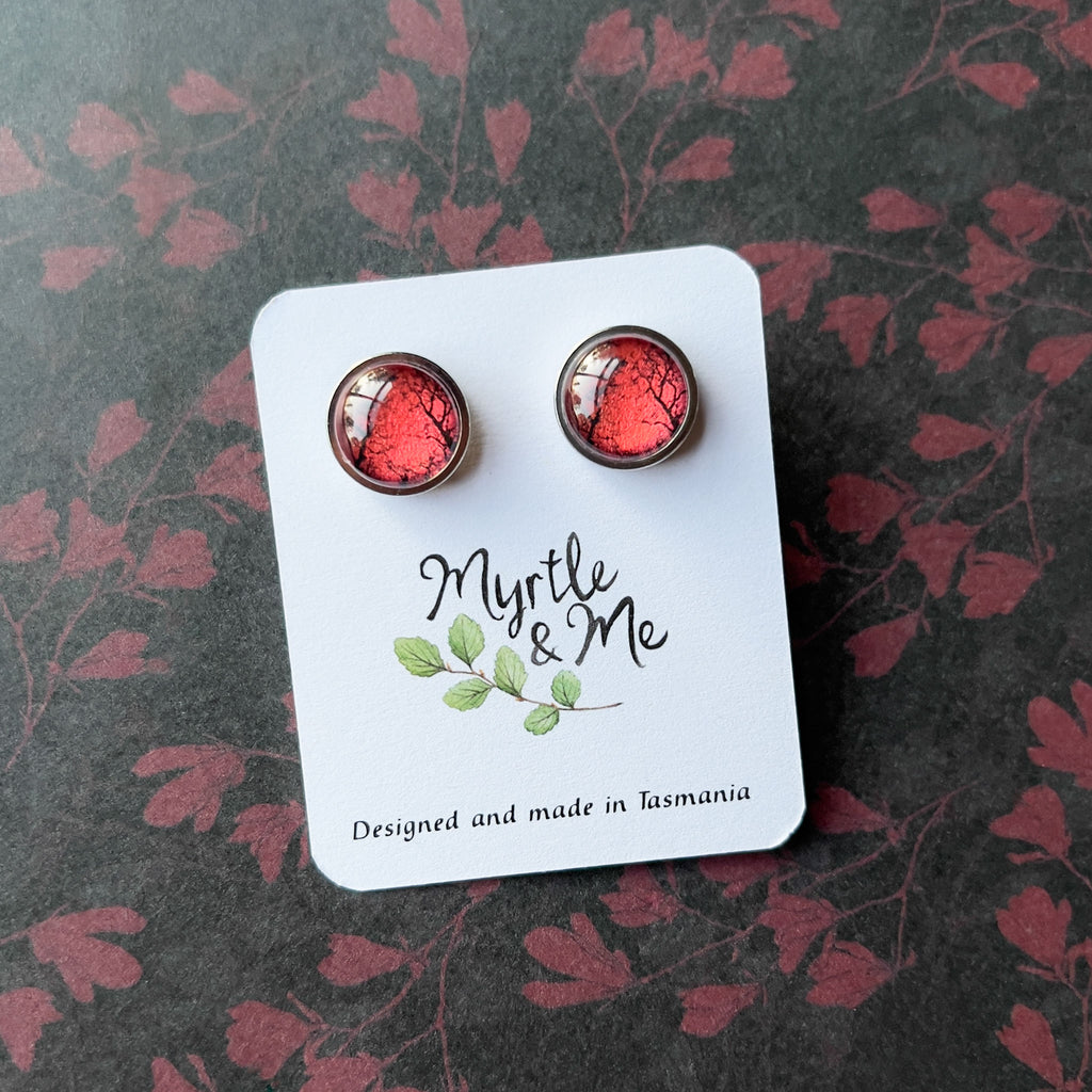 Tasmanian Winter Gum Tree Earrings - Red - Myrtle & Me Jewellery