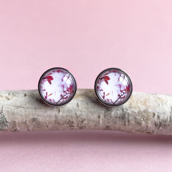 Pink Blossom Stainless Steel Stud Earrings - Handmade In Tasmania - Australia