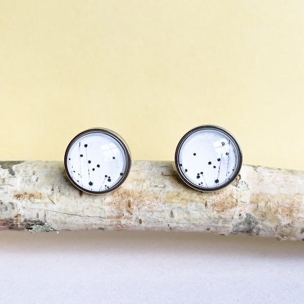 Black and White Buttongrass Stainless Stud Earrings - Tasmanian Handmade Nature Jewellery