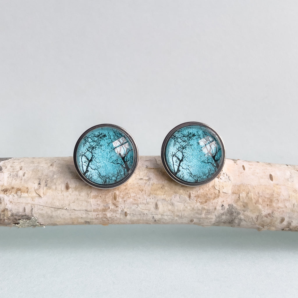 Blue Gum Tree Stud Earrings - Made From Stainless Steel - Myrtle & Me Jewellery