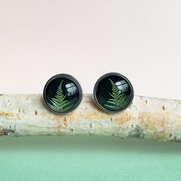 Green Fern Stud Earrings - Made From Stainless Steel - Tasmanian Handmade Jewellery