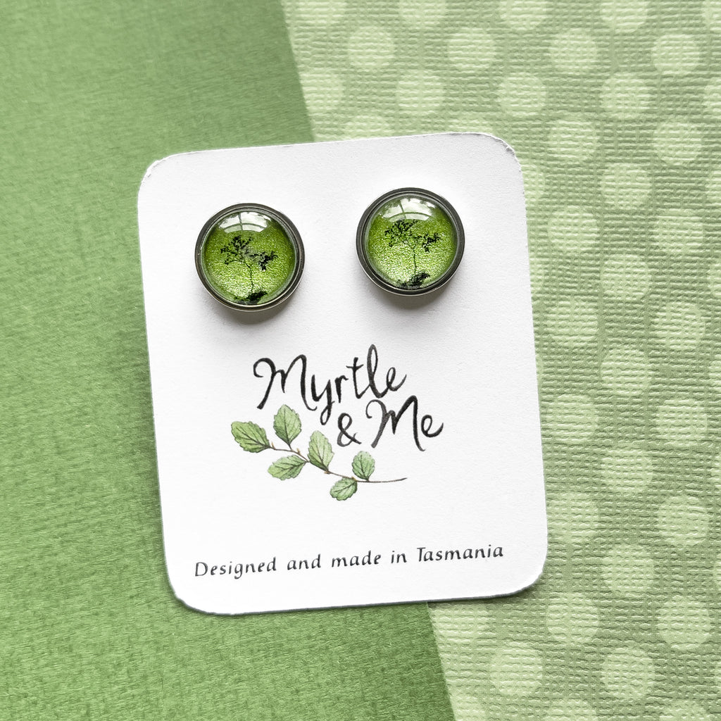 Green Myrtle Tree Stud Earrings - Handmade In Tasmania By Myrtle & Me Jewellery