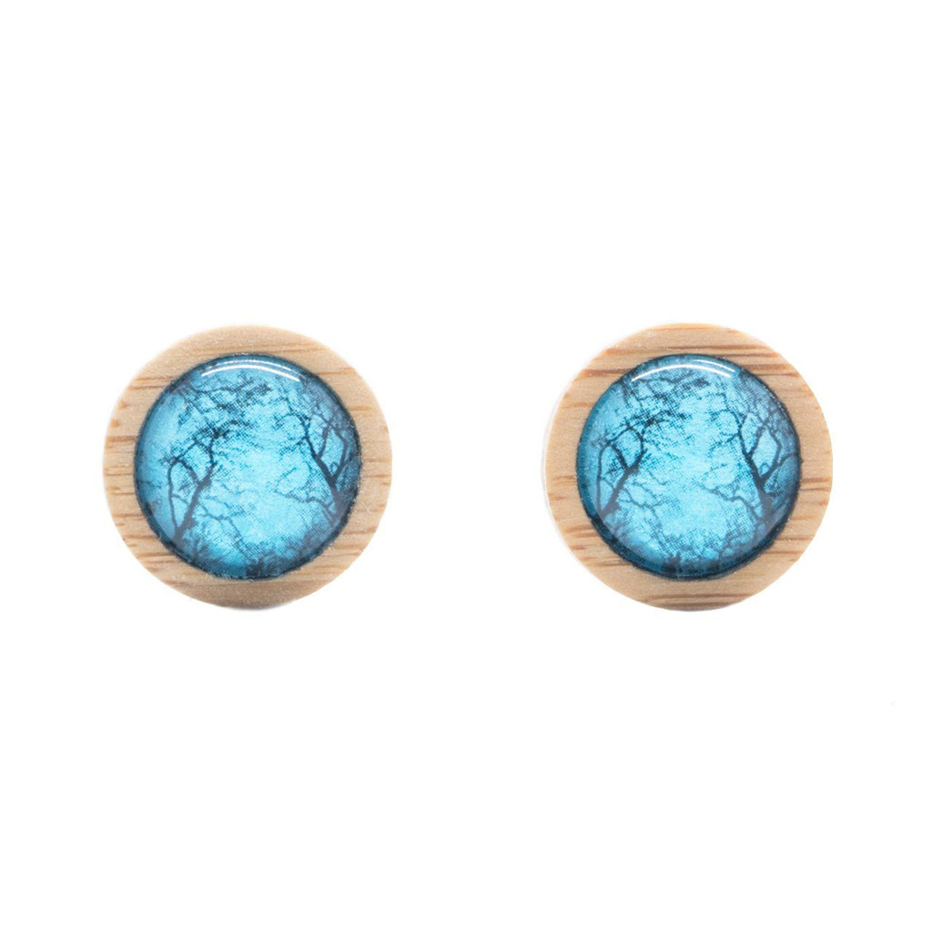 Blue Gum Tree Stud Earrings - Made From Bamboo Wood - Myrtle & Me Jewellery